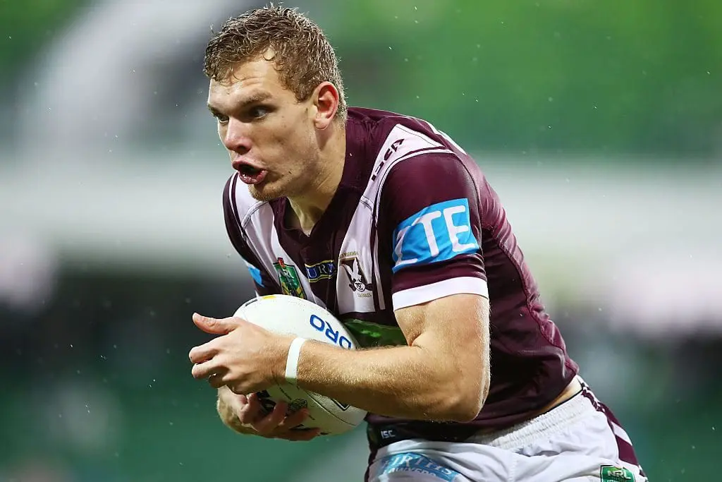 PERTH, AUSTRALIA - JULY 16: Tom Trbojevic of the Sea Eagles runs the ball during the round 19 NRL match between the Manly Sea Eagles and the New Zealand Warriors at nib Stadium on July 16, 2016 in Perth, Australia. (Photo by Brendon Thorne/Getty Images)