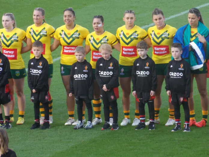 Australia sing the anthem pre-match.