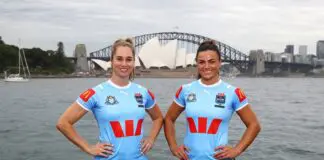 Kezie Apps and Millie Boyle in action for the NSW Sky Blues. (Photo - NSWRL Media)