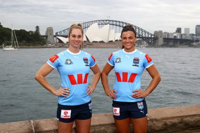 Kezie Apps and Millie Boyle in action for the NSW Sky Blues. (Photo - NSWRL Media)