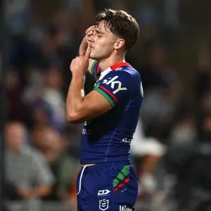 AUCKLAND, NEW ZEALAND - MARCH 14: Luke Metcalf of the Warriors celebrates his try during the round two NRL match between New Zealand Warriors and Manly Sea Eagles at Go Media Stadium, on March 14, 2025, in Auckland, New Zealand. (Photo by Hannah Peters/Getty Images)