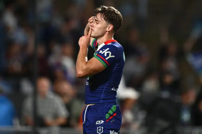 AUCKLAND, NEW ZEALAND - MARCH 14: Luke Metcalf of the Warriors celebrates his try during the round two NRL match between New Zealand Warriors and Manly Sea Eagles at Go Media Stadium, on March 14, 2025, in Auckland, New Zealand. (Photo by Hannah Peters/Getty Images)