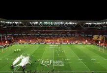 BRISBANE, AUSTRALIA - MAY 17: The Raider team run out during the round 11 NRL match between Canberra Raiders and Canterbury Bulldogs at Suncorp Stadium, on May 17, 2024, in Brisbane, Australia. (Photo by Hannah Peters/Getty Images)
