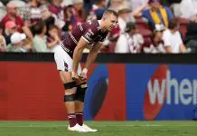Turbo responds to positional switch calls SYDNEY, AUSTRALIA - MARCH 30: Tom Trbojevic of the Sea Eagles reacts during the round four NRL match between Manly Sea Eagles and Parramatta Eels at 4 Pines Park, on March 30, 2025, in Sydney, Australia. (Photo by Matt King/Getty Images)