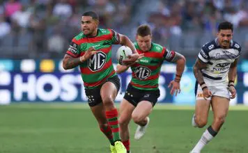 Mitchell set for positional switch but teammate remains tight-lipped PERTH, AUSTRALIA - APRIL 12: Latrell Mitchell of the Rabbitohs runs the ball during the round six NRL match between South Sydney Rabbitohs and North Queensland Cowboys at Perth Stadium, on April 12, 2025, in Perth, Australia. (Photo by Paul Kane/Getty Images)