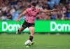 SYDNEY, AUSTRALIA - APRIL 19: Nathan Cleary of the Panthers kicks a conversion during the round seven NRL match between Sydney Roosters and Penrith Panthers at Allianz Stadium, on April 19, 2025, in Sydney, Australia. (Photo by Cameron Spencer/Getty Images)