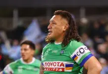 CANBERRA, AUSTRALIA - SEPTEMBER 20: Josh Papalii of the Raiders looks dejected after the NRL Semi Final match between the Canberra Raiders and Cronulla Sharks at GIO Stadium on September 20, 2025, in Canberra, Australia. (Photo by Mark Nolan/Getty Images)