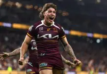 BRISBANE, AUSTRALIA - JULY 25: Reece Walsh of the Broncos celebrates a try before being disallowed during the round 21 NRL match between Broncos and Eels at Suncorp Stadium, on July 25, 2025, in Brisbane, Australia. (Photo by Chris Hyde/Getty Images)