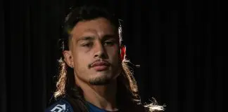 SYDNEY, AUSTRALIA - FEBRUARY 10: Tino Fa’asuamaleaui of the Gold Coast Titans poses for a photo during the 2025 NRL Premiership Media Launch at Events by Alpha on February 10, 2025 in Sydney, Australia. (Photo by Darrian Traynor/Getty Images)