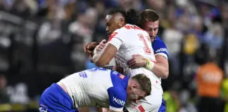 Dragons to lodge formal complaint on Vegas golden point thriller LAS VEGAS, NEVADA - FEBRUARY 28: Luciano Leilua of the Dragons is tackled by Max King of the Bulldogs during the round one NRL match between Canterbury Bulldogs and St George Illawarra Dragons at Allegiant Stadium on February 28, 2026 in Las Vegas, Nevada. (Photo by Ian Hitchcock/Getty Images)