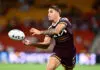 BRISBANE, AUSTRALIA - MARCH 06: Reece Walsh of the Broncos passes the ball during the warm up before the round one NRL match between Brisbane Broncos and Penrith Panthers at Suncorp Stadium, on March 06, 2026, in Brisbane, Australia. (Photo by Bradley Kanaris/Getty Images)