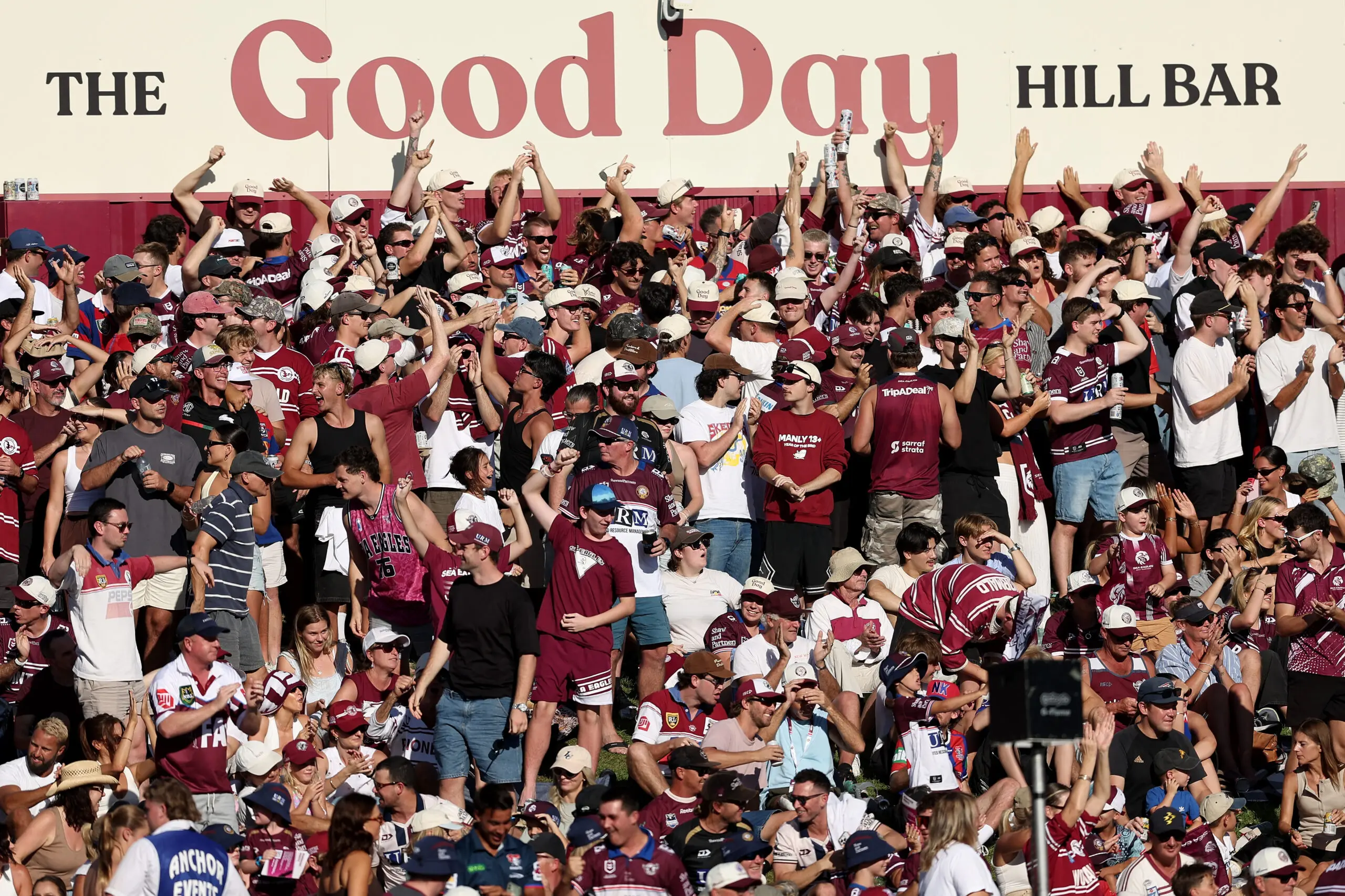 SYDNEY, AUSTRALIA - MARCH 15: Sea Eagles fans cheer during the round two NRL match between Manly Sea Eagles and Newcastle Knights at 4 Pines Park, on March 15, 2026, in Sydney, Australia. (Photo by Matt King/Getty Images)