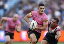 SYDNEY, AUSTRALIA - MARCH 20: Nathan Cleary of the Panthers runs the ball during the round three NRL match between the Sydney Roosters and Penrith Panthers at Allianz Stadium on March 20, 2026 in Sydney, Australia. (Photo by Brendon Thorne/Getty Images)