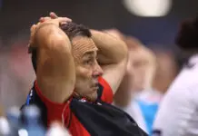 WOLLONGONG, AUSTRALIA - APRIL 10: Dragons Coach Shane Flanagan during the round six NRL match between St George Illawarra Dragons and Manly Sea Eagles at WIN Stadium, on April 10, 2026, in Wollongong, Australia. (Photo by Mark Metcalfe/Getty Images)