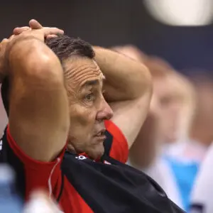 WOLLONGONG, AUSTRALIA - APRIL 10: Dragons Coach Shane Flanagan during the round six NRL match between St George Illawarra Dragons and Manly Sea Eagles at WIN Stadium, on April 10, 2026, in Wollongong, Australia. (Photo by Mark Metcalfe/Getty Images)