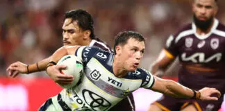 Two surprise clubs emerge as candidates to secure Drinkwater’s signature BRISBANE, AUSTRALIA - APRIL 10: Scott Drinkwater of the Cowboys is tackled during the round six NRL match between the Brisbane Broncos and North Queensland Cowboys at Suncorp Stadium on April 10, 2026 in Brisbane, Australia. (Photo by Chris Hyde/Getty Images)