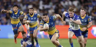 SYDNEY, AUSTRALIA - APRIL 19: Tallyn Da Silva of the Eels makes a run to score a try during the round seven NRL match between Parramatta Eels and Canterbury Bulldogs at CommBank Stadium, on April 19, 2026, in Sydney, Australia. (Photo by Darrian Traynor/Getty Images)