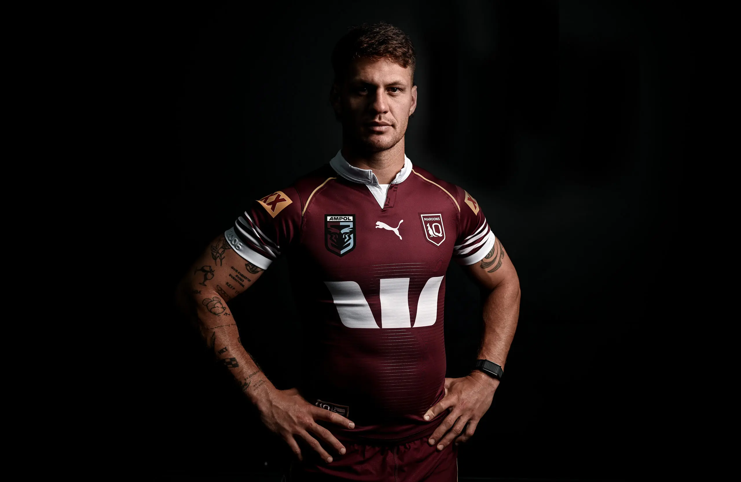 BRISBANE, AUSTRALIA - MAY 18: Kalyn Ponga poses for a photo during a Queensland Maroons Men's State Of Origin media oportunity at Suncorp Stadium on May 18, 2026 in Brisbane, Australia. (Photo by Bradley Kanaris/Getty Images)