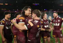 “There’s a whole lot of Fereti in Tino”: Grant praises “brave” mate after personal tragedy SYDNEY, AUSTRALIA - JULY 09: Tino Fa'asuamaleaui and Harry Grant of the Maroons celebrate winning game three of the Men's State Of Origin series between New South Wales Blues and Queensland Maroons at Accor Stadium on July 09, 2025 in Sydney, Australia. (Photo by Cameron Spencer/Getty Images)