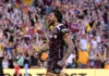 BRISBANE, AUSTRALIA - SEPTEMBER 28: Xavier Willison of the Broncos celebrates after scoring a try during the NRL Preliminary Final match between Brisbane Broncos and Penrith Panthers at Suncorp Stadium, on September 28, 2025, in Brisbane, Australia. (Photo by Bradley Kanaris/Getty Images)