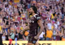 BRISBANE, AUSTRALIA - SEPTEMBER 28: Xavier Willison of the Broncos celebrates after scoring a try during the NRL Preliminary Final match between Brisbane Broncos and Penrith Panthers at Suncorp Stadium, on September 28, 2025, in Brisbane, Australia. (Photo by Bradley Kanaris/Getty Images)