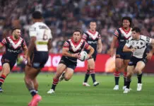 SYDNEY, AUSTRALIA - MAY 02:  Reece Robson of the Roosters runs with the ball during the round nine NRL match between Sydney Roosters and Brisbane Broncos at Allianz Stadium, on May 02, 2026, in Sydney, Australia. (Photo by Matt King/Getty Images)