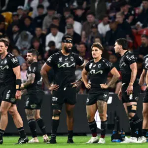 BRISBANE, AUSTRALIA - JUNE 06: The Broncos players are seen after the Titans score a try during the round 14 NRL match between Brisbane Broncos and Gold Coast Titans at Suncorp Stadium, on June 06, 2026, in Brisbane, Australia. (Photo by Bradley Kanaris/Getty Images)