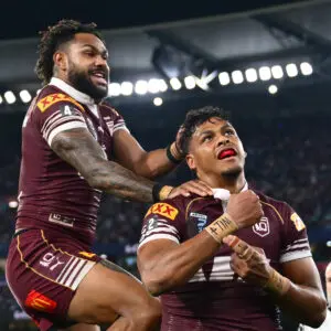 MELBOURNE, AUSTRALIA - JUNE 17: Selwyn Cobbo of the Maroons celebrates a try during game two of the Men's State of Origin series between New South Wales Blues and Queensland Maroons at Melbourne Cricket Ground on June 17, 2026 in Melbourne, Australia. (Photo by Quinn Rooney/Getty Images)