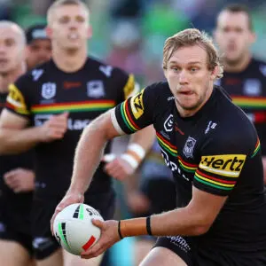 CANBERRA, AUSTRALIA - MAY 10: Lindsay Smith of the Panthers runs the ball during the round 10 NRL match between Canberra Raiders and Penrith Panthers at GIO Stadium, on May 10, 2026, in Canberra, Australia. (Photo by Mark Nolan/Getty Images)
