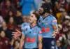 BRISBANE, AUSTRALIA - JULY 08: Nathan Cleary of the Blues celebrates scoring his second try during game three of the Men's State of Origin series between the Queensland Maroons and the New South Wales Blues at Suncorp Stadium on July 08, 2026 in Brisbane, Australia. (Photo by Bradley Kanaris/Getty Images)