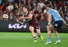 Melbourne Storm rocked as Cameron Munster set for knee surgery BRISBANE, AUSTRALIA - JULY 08: Cameron Munster of the Maroons passes the ball during game three of the Men's State of Origin series between the Queensland Maroons and the New South Wales Blues at Suncorp Stadium on July 08, 2026 in Brisbane, Australia. (Photo by Bradley Kanaris/Getty Images)