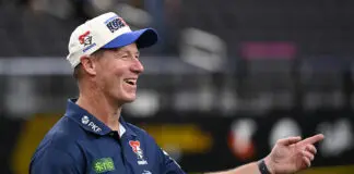 LAS VEGAS, NEVADA - FEBRUARY 27: Newcastle coach Justin Holbrook  smiles during a walk through at Allegiant Stadium on February 27, 2026 in Las Vegas, Nevada. (Photo by Ian Hitchcock/Getty Images)