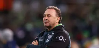 CANBERRA, AUSTRALIA - MAY 21: Raiders coach Ricky Stuart watches on during the round 12 NRL match between Canberra Raiders and Dolphins at GIO Stadium, on May 21, 2026, in Canberra, Australia. (Photo by Mark Nolan/Getty Images)