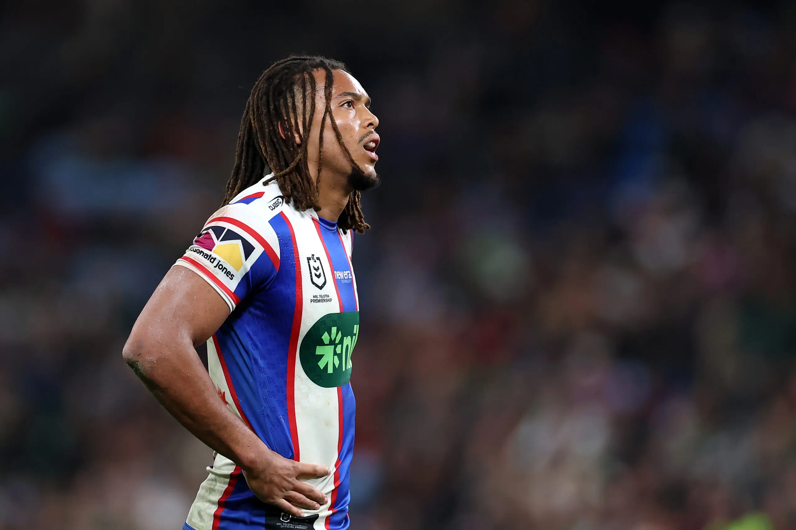 SYDNEY, AUSTRALIA - SEPTEMBER 11: Dominic Young of the Knights looks on during the NRL Elimination Final match between the South Sydney Rabbitohs and Newcastle Knights at Allianz Stadium on September 11, 2026, in Sydney, Australia. (Photo by Cameron Spencer/Getty Images)