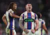 SYDNEY, AUSTRALIA - SEPTEMBER 27: Bradman Best of the Knights celebrates at full time after winning the NRL Preliminary Final match between the Penrith Panthers and Newcastle Knights at Accor Stadium on September 27, 2026, in Sydney, Australia. (Photo by Darrian Traynor/Getty Images)