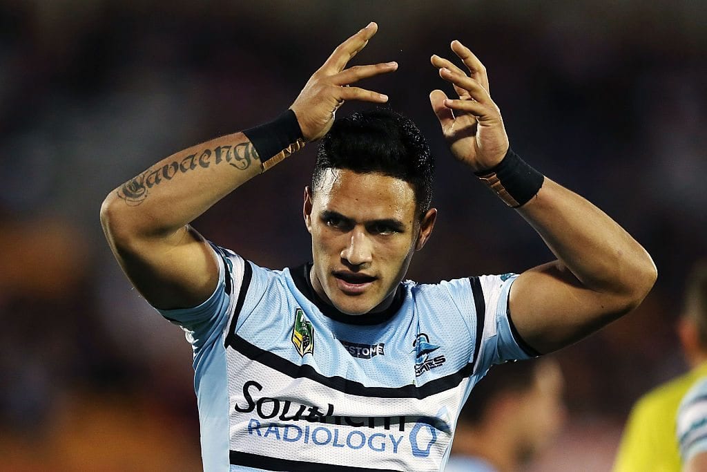 AUCKLAND, NEW ZEALAND - AUGUST 01: Valentine Holmes of the Sharks reacts during the round 21 NRL match between the New Zealand Warriors and the Cronulla Sharks at Mt Smart Stadium on August 1, 2015 in Auckland, New Zealand. (Photo by Anthony Au-Yeung/Getty Images)