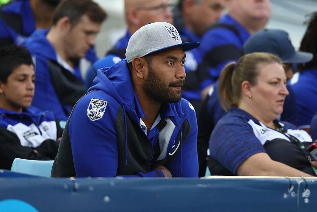 SYDNEY, AUSTRALIA - MAY 15: Tony Williams of the Bulldogs watches on from the grand stand during the round 10 NRL match between the Wests Tigers and the Canterbury Bulldogs at ANZ Stadium on May 15, 2016 in Sydney, Australia. (Photo by Mark Kolbe/Getty Images)