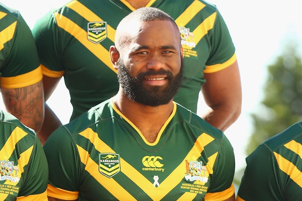 SYDNEY, AUSTRALIA - MAY 02: Semi Radradra poses during the Australia Kangaroos Test team photo session at Crowne Plaza Coogee on May 2, 2016 in Sydney, Australia. (Photo by Mark Kolbe/Getty Images)