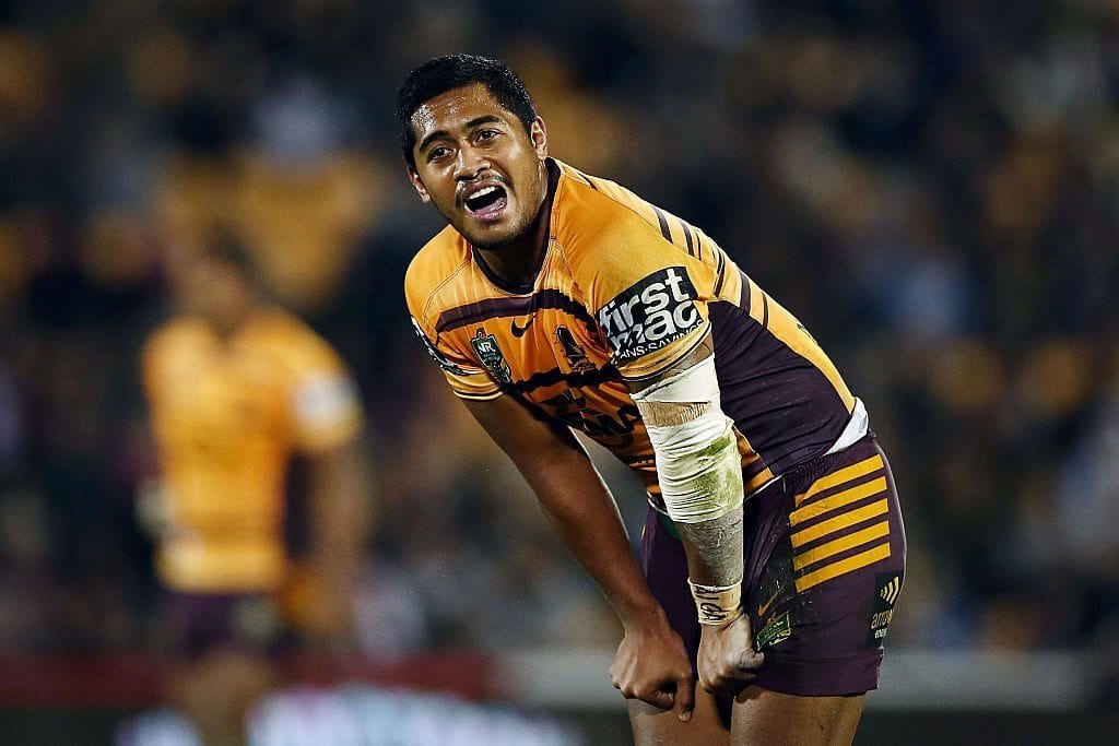 Anthony Milford of the Broncos reacts during the round 13 NRL match between the New Zealand Warriors and the Brisbane Broncos at Mt Smart Stadium on June 4, 2016 in Auckland, New Zealand.