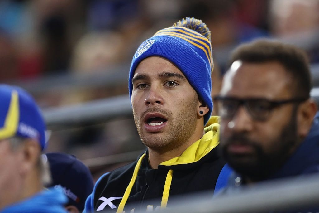 SYDNEY, AUSTRALIA - JULY 17: Eels player Corey Norman watches on from the stand during the round 19 NRL match between the Penrith Panthers and the Parramatta Eels at Pepper Stadium on July 17, 2016 in Sydney, Australia. (Photo by Mark Kolbe/Getty Images)