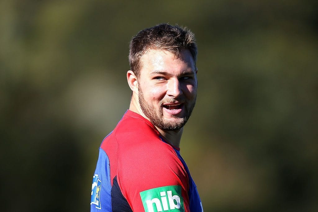 NEWCASTLE, AUSTRALIA - JULY 31: Robbie Rochow looks on during a Newcastle Knights NRL training session on July 31, 2014 in Newcastle, Australia. (Photo by Ashley Feder/Getty Images)