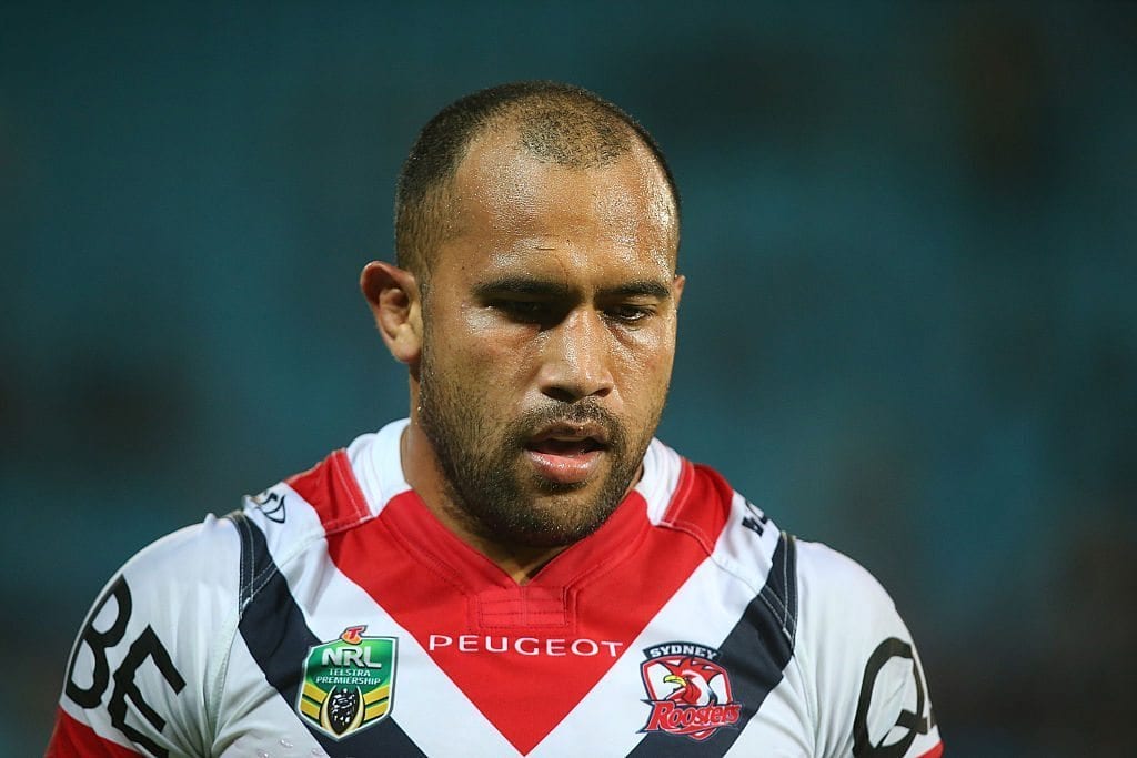 GOLD COAST, AUSTRALIA - MAY 16: Sam Moa of the Roosters looks on during the round 10 NRL match between the Gold Coast Titans and the Sydney Roosters at Cbus Super Stadium on May 16, 2016 on the Gold Coast, Australia. (Photo by Chris Hyde/Getty Images)