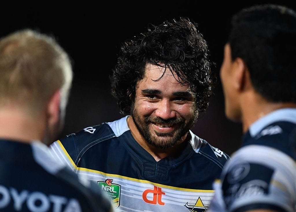 CAIRNS, AUSTRALIA - JULY 03:  Javid Bowen of the Cowboys smiles after winning  the round 17 NRL match between the South Sydney Rabbitohs and the North Queensland Cowboys at Barlow Park on July 3, 2016 in Cairns, Australia.  (Photo by Ian Hitchcock/Getty Images)