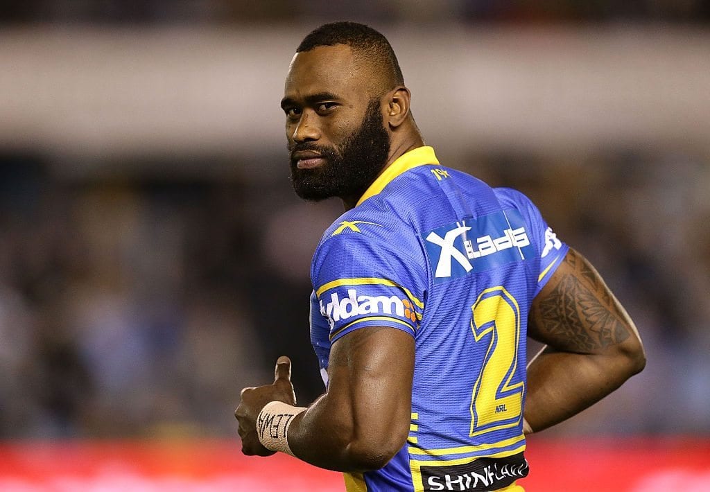 SYDNEY, AUSTRALIA - JULY 02:  Semi Radradra of the Eels looks on during the round 17 NRL match between the Cronulla Sharks and the Parramatta Eels at Southern Cross Group Stadium on July 2, 2016 in Sydney, Australia.  (Photo by Mark Metcalfe/Getty Images)