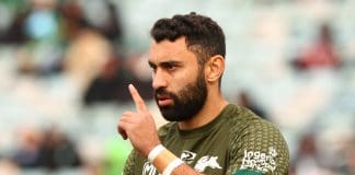 CANBERRA, AUSTRALIA - JUNE 08: Alex Johnston of the Rabbitohs warms up before the round 14 NRL match between Canberra Raiders and South Sydney Rabbitohs at GIO Stadium, on June 08, 2025, in Canberra, Australia. (Photo by Mark Nolan/Getty Images)