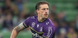 MELBOURNE, AUSTRALIA - MARCH 20: Cameron Munster of the Storm runs the ball during the round three NRL match between the Melbourne Storm and Penrith Panthers at AAMI Park on March 20, 2025, in Melbourne, Australia. (Photo by Daniel Pockett/Getty Images)